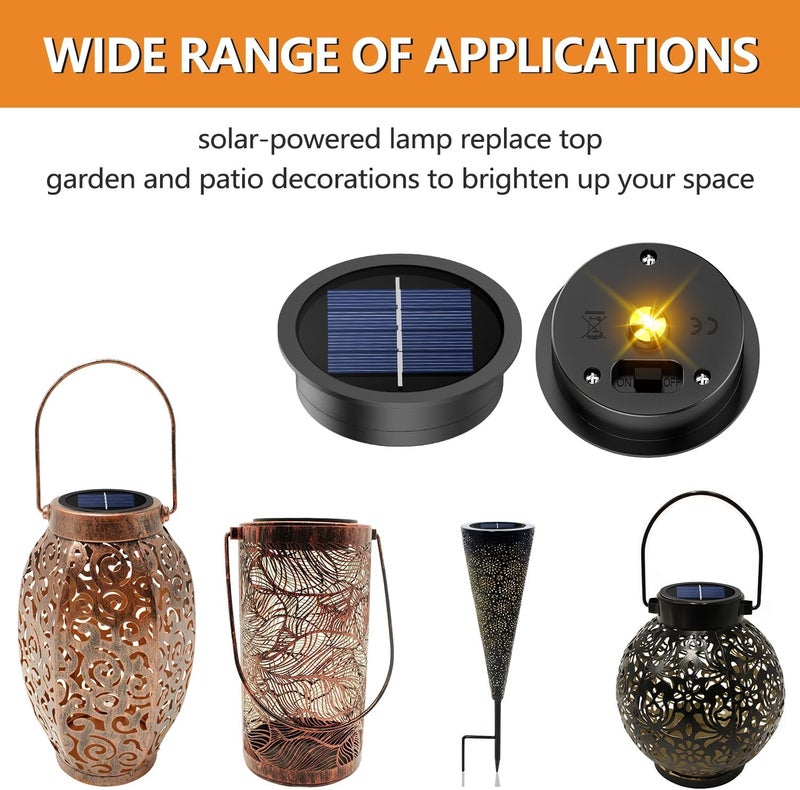 X-PREK 4 Pack Replacement Solar Light Parts(Top Size 2.76 inches, Bottom Size 2.36 inches),7 Lumens Warm White LED Waterproof Solar Light Replacement Top Kit for Outdoor DIY Hanging Lanterns - Image 3